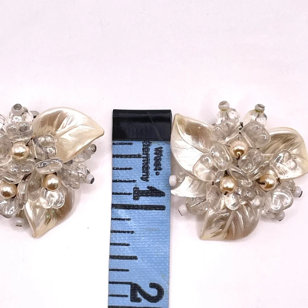Germany Signed Vintage Lucite Lightweight Pearlized Clip-on Earrings
